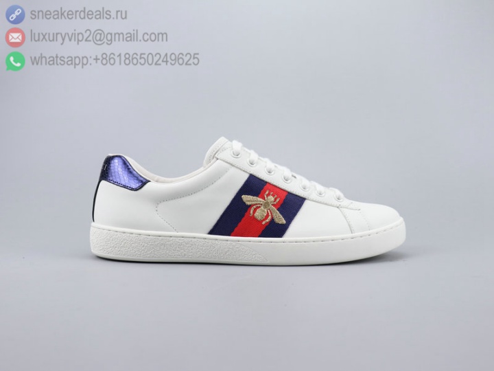 GG WHITE LEATHER BLUE&RED UNISEX LOW BEE SNEAKERS